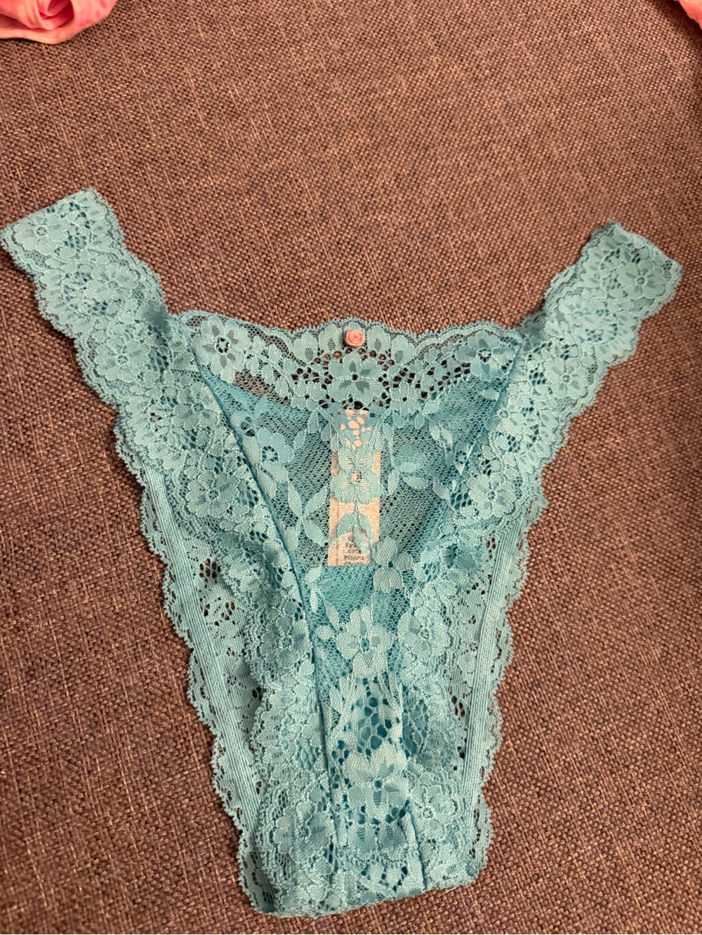 Victoria's Secret Aqua Blue Lace dream angels Brazilian  Panty